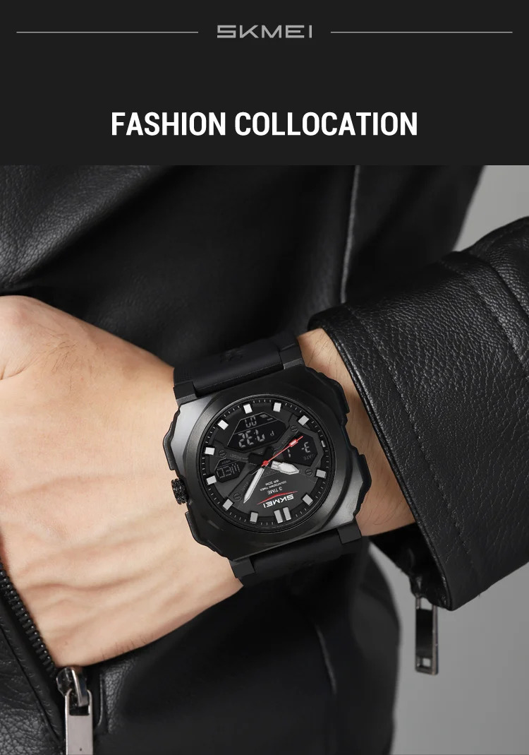 SKMEI 3Time Dual Display Digital Electronics Watch Sports LED Light Quartz Watches For Men Waterproof Wristwatches Reloj Hombre