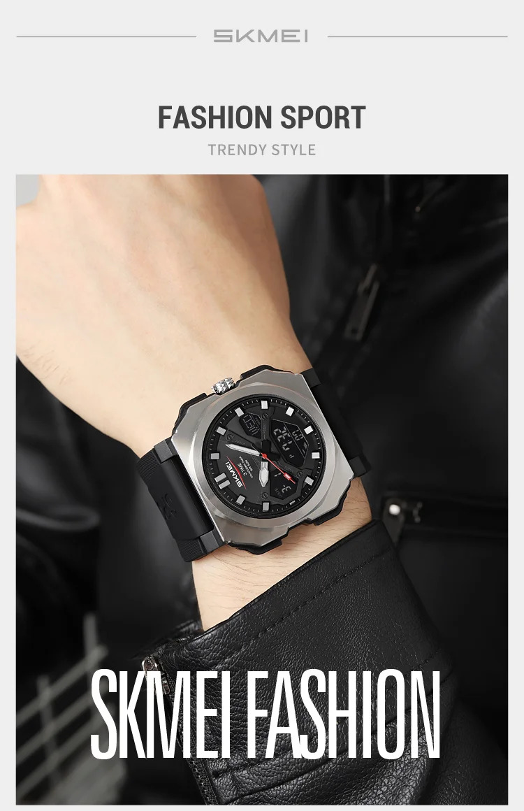 SKMEI 3Time Dual Display Digital Electronics Watch Sports LED Light Quartz Watches For Men Waterproof Wristwatches Reloj Hombre