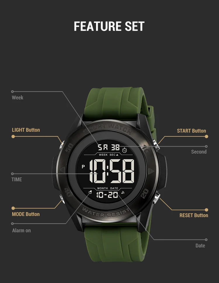 SKMEI Alarm Chrono Digital Watch Count Down Timer Military Sports Wristwatches For Men Women Waterproof Date Electronics Watches