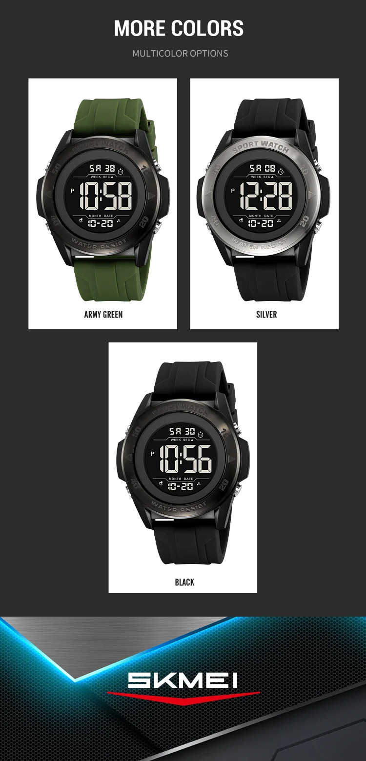 SKMEI Alarm Chrono Digital Watch Count Down Timer Military Sports Wristwatches For Men Women Waterproof Date Electronics Watches