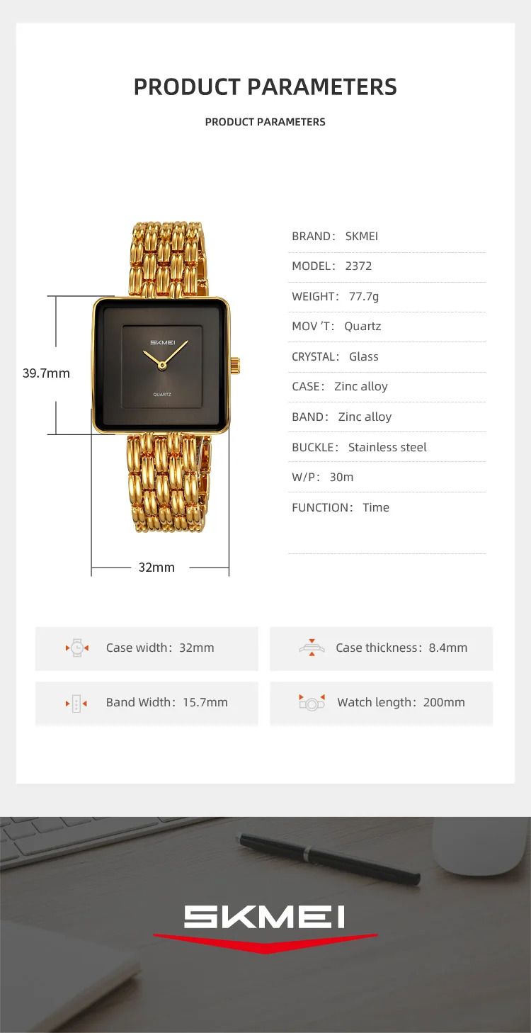 SKMEI Luxury Lady Quartz Wristwatch Simple Elegant Sweet Watches For Women Fashion 3Bar Waterproof Time Female Watch Reloj Mujer