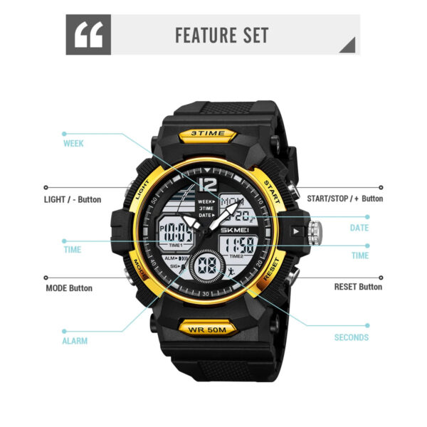 Skmei 2354 World Time Chronograph Digital Sports Watch with Alarm for Men Women (50M Waterproof) - Image 5