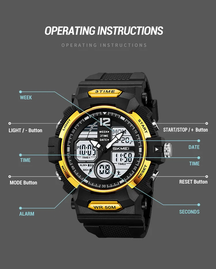 SKMEI World Time Digital Watches Fashion Design Waterproof Chrono Wristwatches Sports Casual Alarm Clock Watches For Men Women