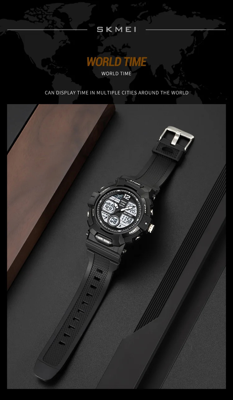SKMEI World Time Digital Watches Fashion Design Waterproof Chrono Wristwatches Sports Casual Alarm Clock Watches For Men Women