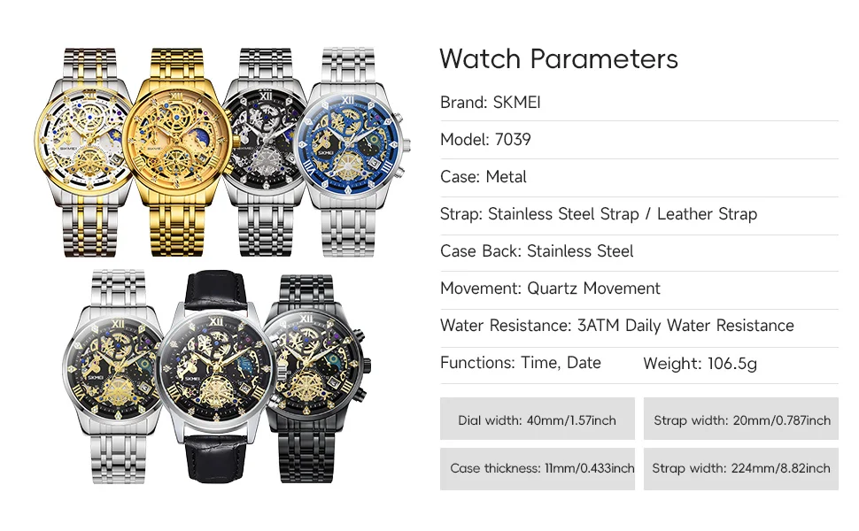 SKMEI Top Brand Luxury Business Watches For Men Women 3Bar Waterproof Quartz Movement Wristwatch Fashion Date Watch Reloj Hombre