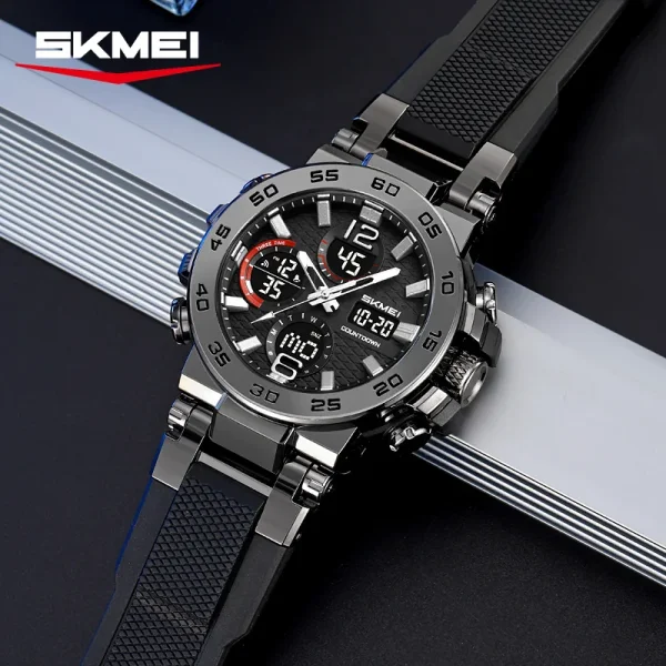 Skmei 2499 Multifunctional Digital Watch with Dual Time, 3Time Display, and LED Light for Men and Women (50M Waterproof)