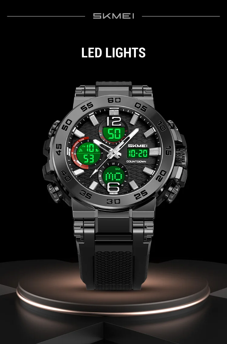 SKMEI Business Classic Dual Time Display Digital Watches Luminous Quartz Watch For Men Women Fashion 3Time Waterproof Wristwatch
