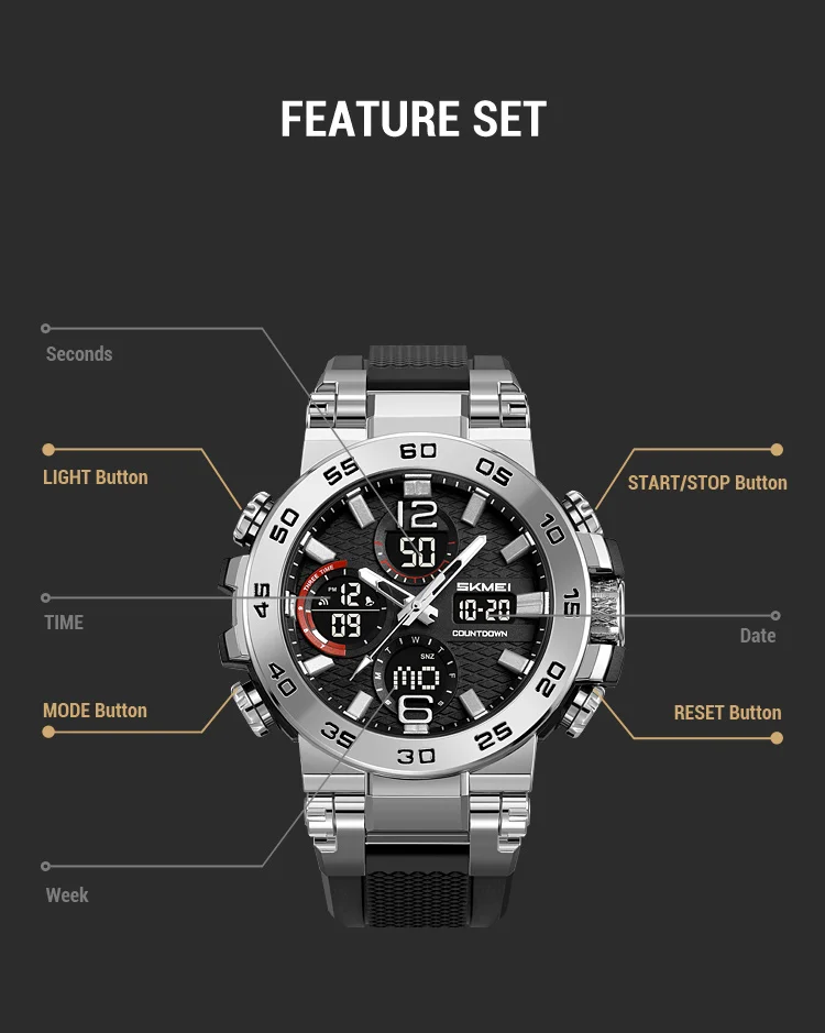 SKMEI Business Classic Dual Time Display Digital Watches Luminous Quartz Watch For Men Women Fashion 3Time Waterproof Wristwatch