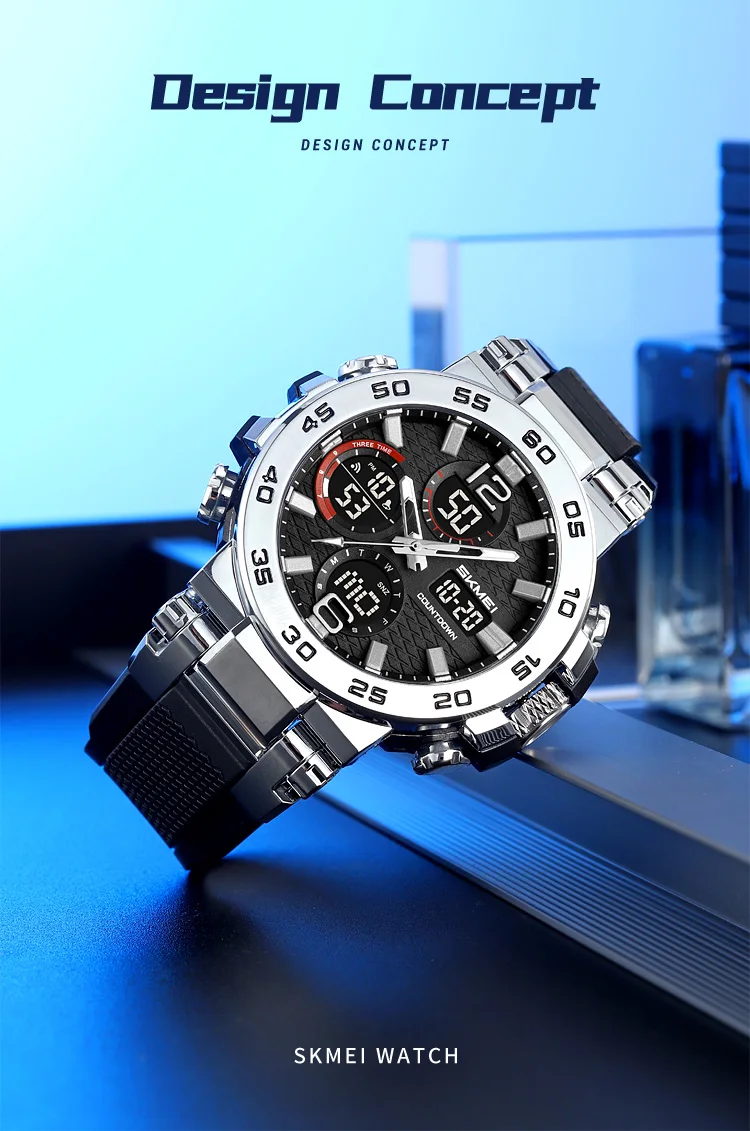 SKMEI Business Classic Dual Time Display Digital Watches Luminous Quartz Watch For Men Women Fashion 3Time Waterproof Wristwatch