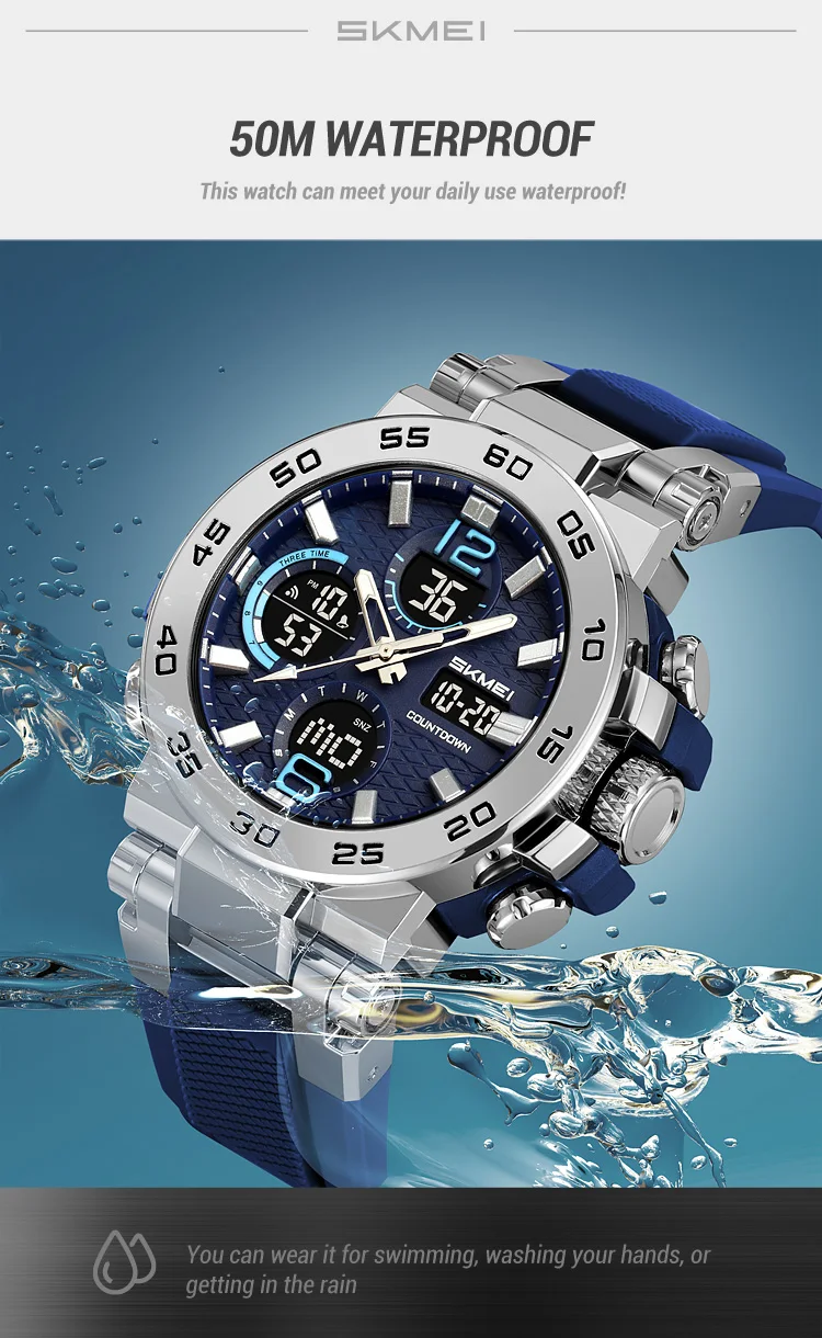 SKMEI Business Classic Dual Time Display Digital Watches Luminous Quartz Watch For Men Women Fashion 3Time Waterproof Wristwatch