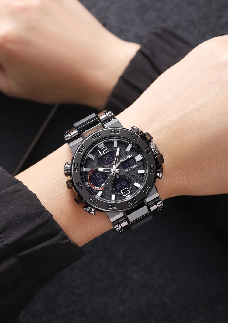 SKMEI Business Classic Dual Time Display Digital Watches Luminous Quartz Watch For Men Women Fashion 3Time Waterproof Wristwatch