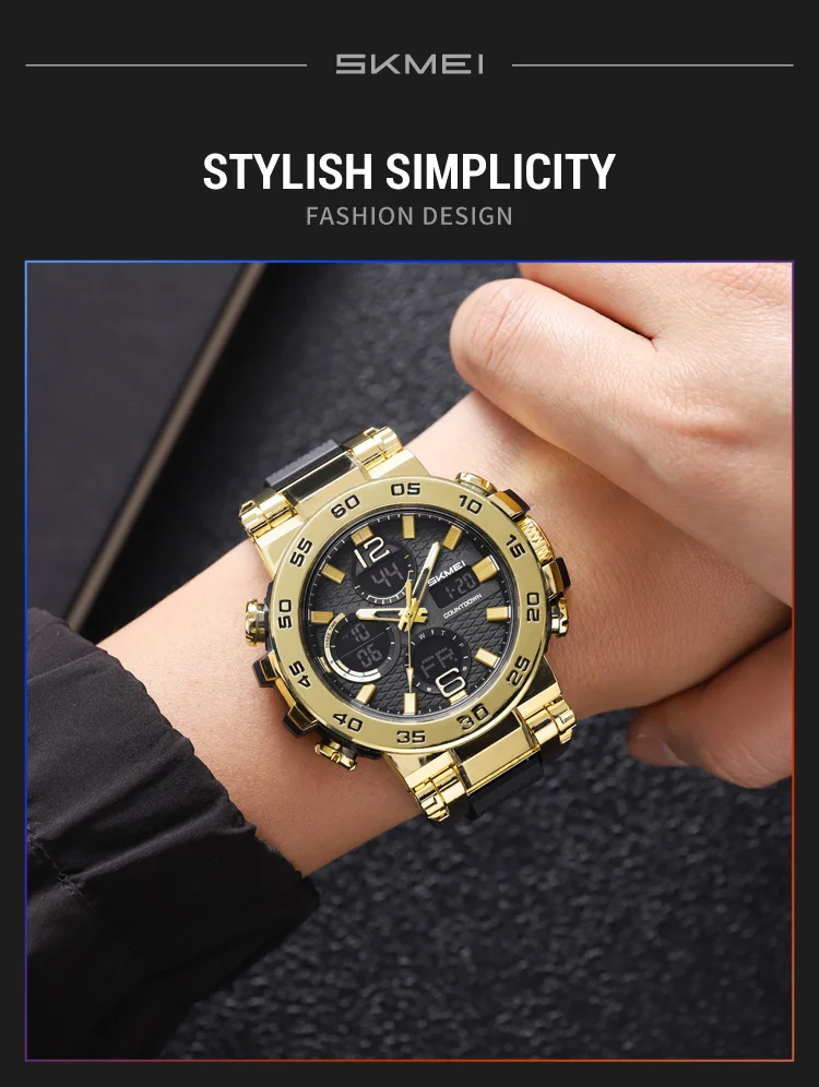 SKMEI Business Classic Dual Time Display Digital Watches Luminous Quartz Watch For Men Women Fashion 3Time Waterproof Wristwatch