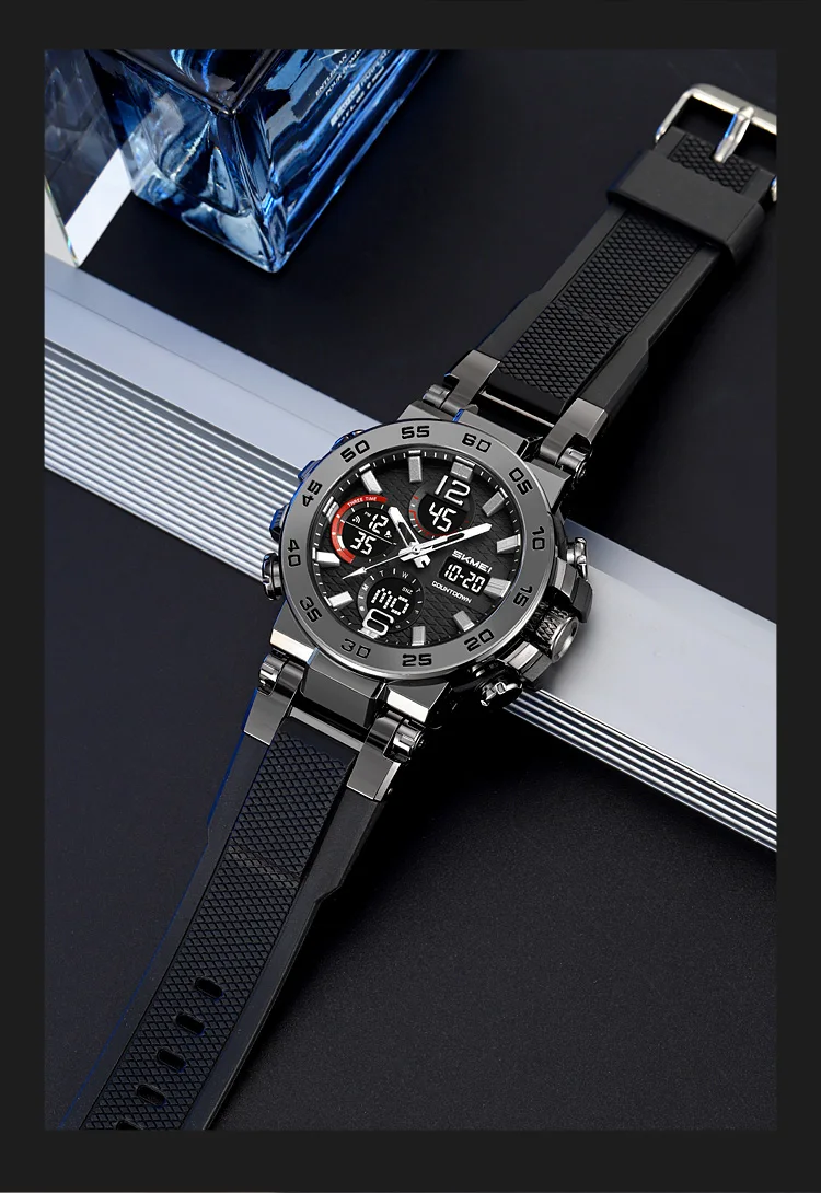 SKMEI Business Classic Dual Time Display Digital Watches Luminous Quartz Watch For Men Women Fashion 3Time Waterproof Wristwatch