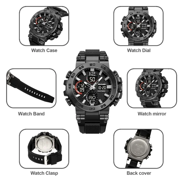 Skmei 2499 Multifunctional Digital Watch with Dual Time, 3Time Display, and LED Light for Men and Women (50M Waterproof) - Image 4