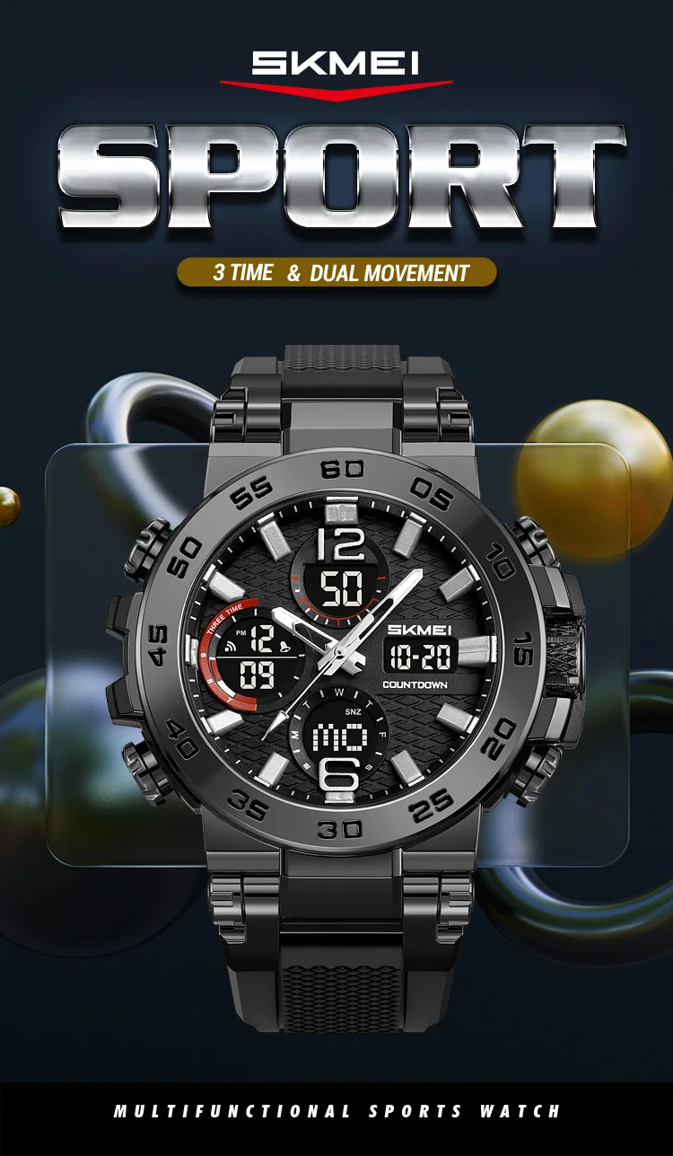 SKMEI Business Classic Dual Time Display Digital Watches Luminous Quartz Watch For Men Women Fashion 3Time Waterproof Wristwatch