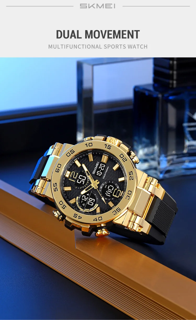 SKMEI Business Classic Dual Time Display Digital Watches Luminous Quartz Watch For Men Women Fashion 3Time Waterproof Wristwatch