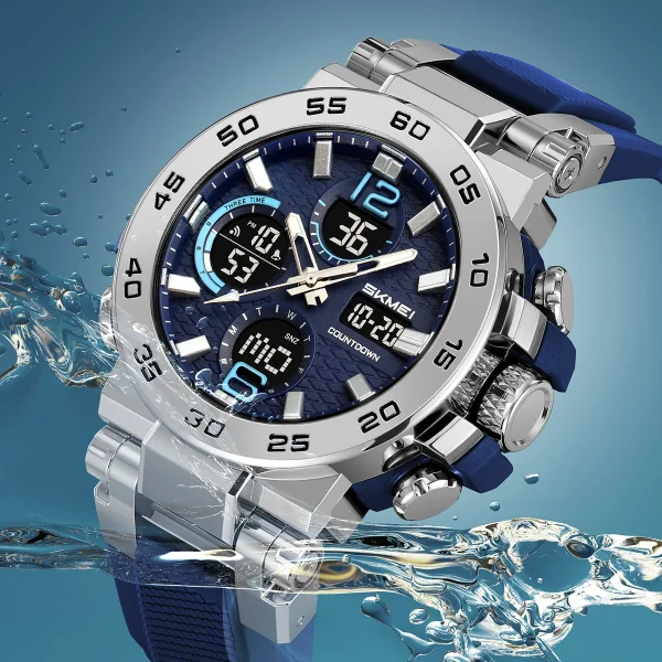 Skmei 2499 Multifunctional Digital Watch with Dual Time, 3Time Display, and LED Light for Men and Women (50M Waterproof) - Image 2
