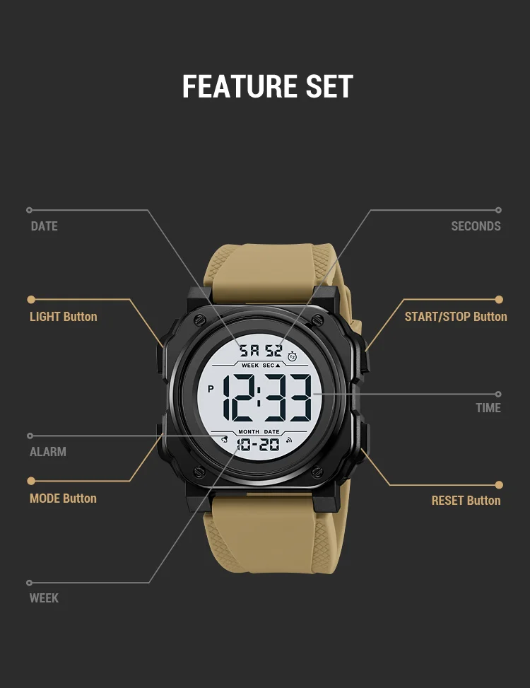 SKMEI Large Dial Chrono Sports Digital Watches For Men Women Fashion Chrono Countdown Alarm Electronics Wristwatch reloj hombre