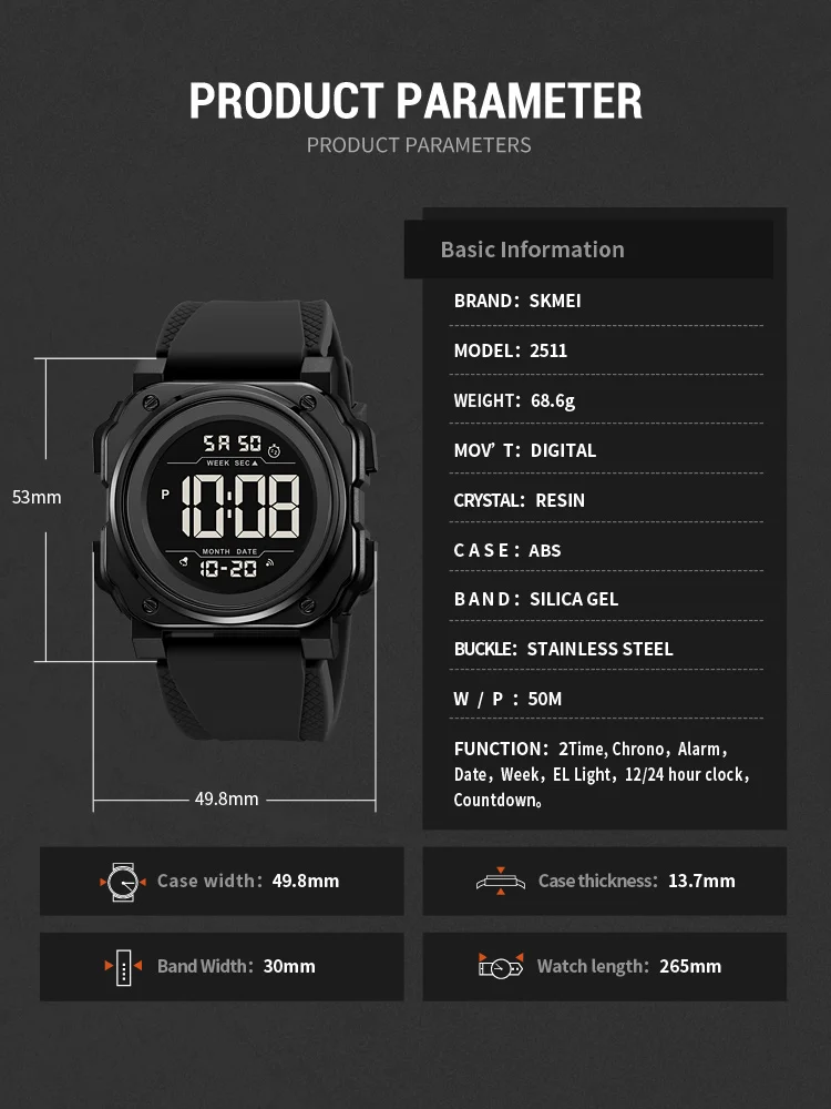 SKMEI Large Dial Chrono Sports Digital Watches For Men Women Fashion Chrono Countdown Alarm Electronics Wristwatch reloj hombre