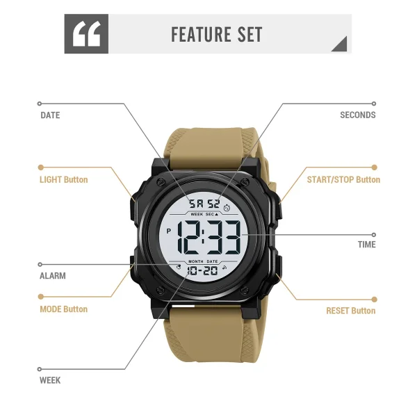 Skmei 2511 Large Digital Chronograph Sports Watch for Men and Women with Countdown Alarm (50M Waterproof) - Image 5