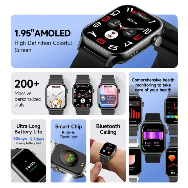 SKMEI 1952 1.95" AMOLED Smart Watch with Voice Assistant, Health Monitoring for Men Women (IP67 Waterproof) - Image 2
