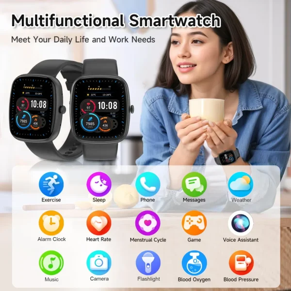 SKMEI 1.83" Military Smartwatch with Heart Rate Monitor, Bluetooth Calls, 130+ Sports Modes for Android iOS (IP67 Waterproof) - Image 4