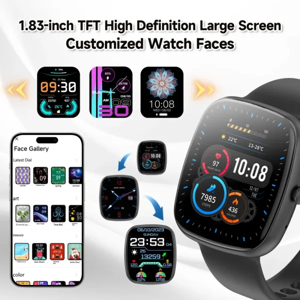 SKMEI 1.83" Military Smartwatch with Heart Rate Monitor, Bluetooth Calls, 130+ Sports Modes for Android iOS (IP67 Waterproof) - Image 5