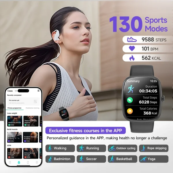 SKMEI 1.83" Military Smartwatch with Heart Rate Monitor, Bluetooth Calls, 130+ Sports Modes for Android iOS (IP67 Waterproof) - Image 6
