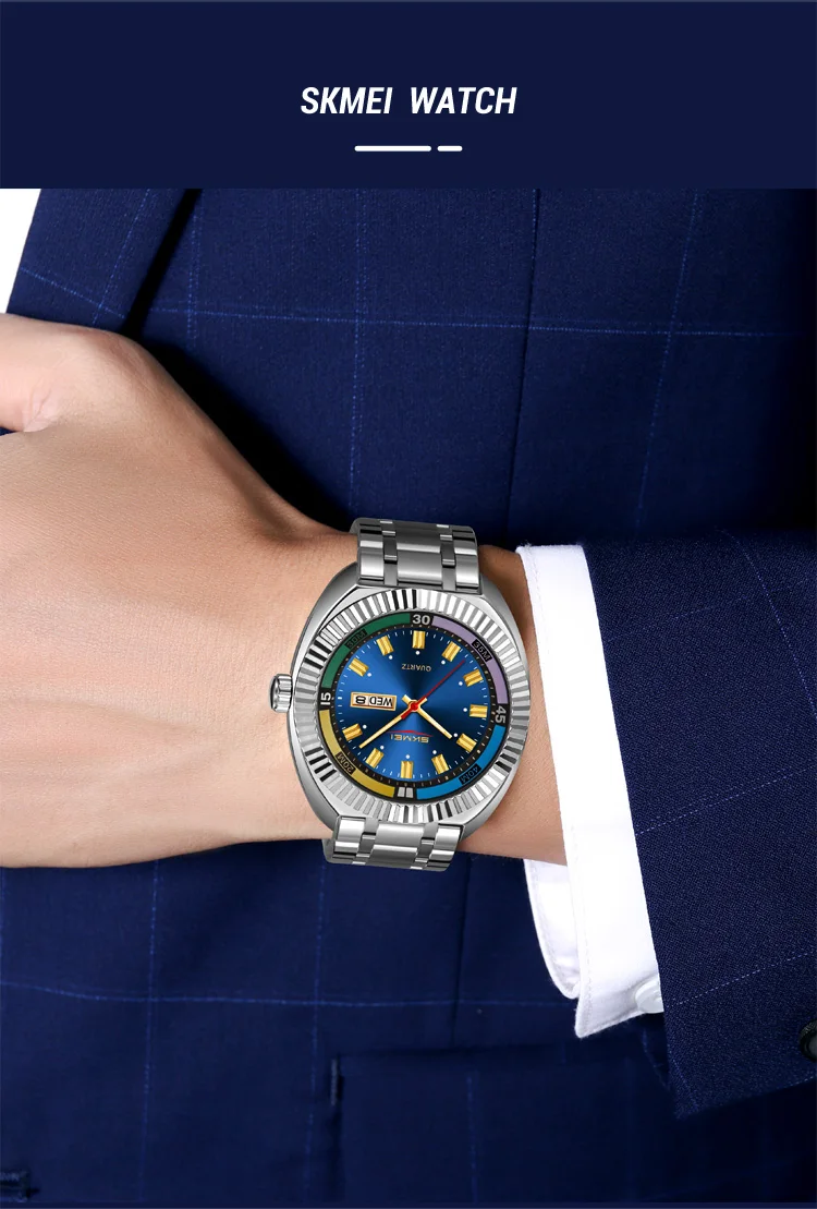 SKMEI Business Luxury Luminous Pointer Quartz Movement Watches Fashion Design Waterproof Time Week Date Wristwatch For Men Women