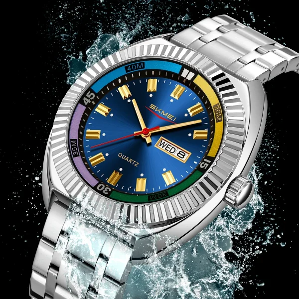 Skmei 9353 Luminous Pointer Date Week Quartz Watch for Men Women (30M Waterproof) - Image 2