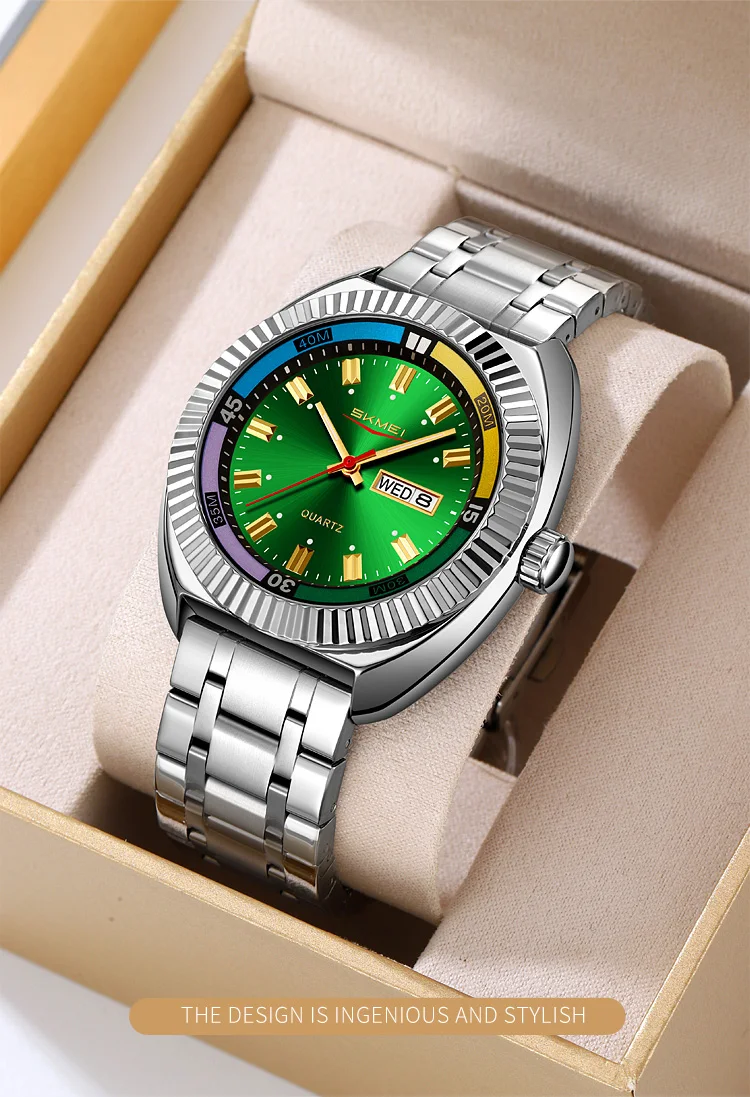 SKMEI Business Luxury Luminous Pointer Quartz Movement Watches Fashion Design Waterproof Time Week Date Wristwatch For Men Women