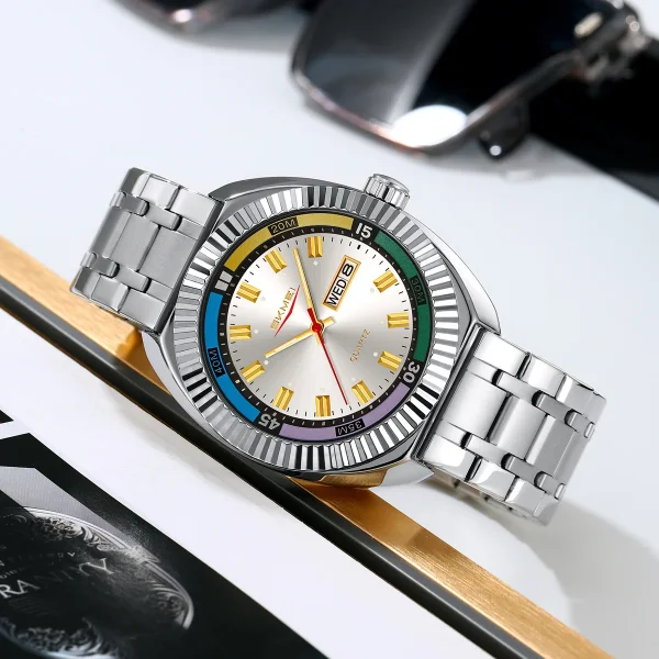 Skmei 9353 Luminous Pointer Date Week Quartz Watch for Men Women (30M Waterproof) - Image 4