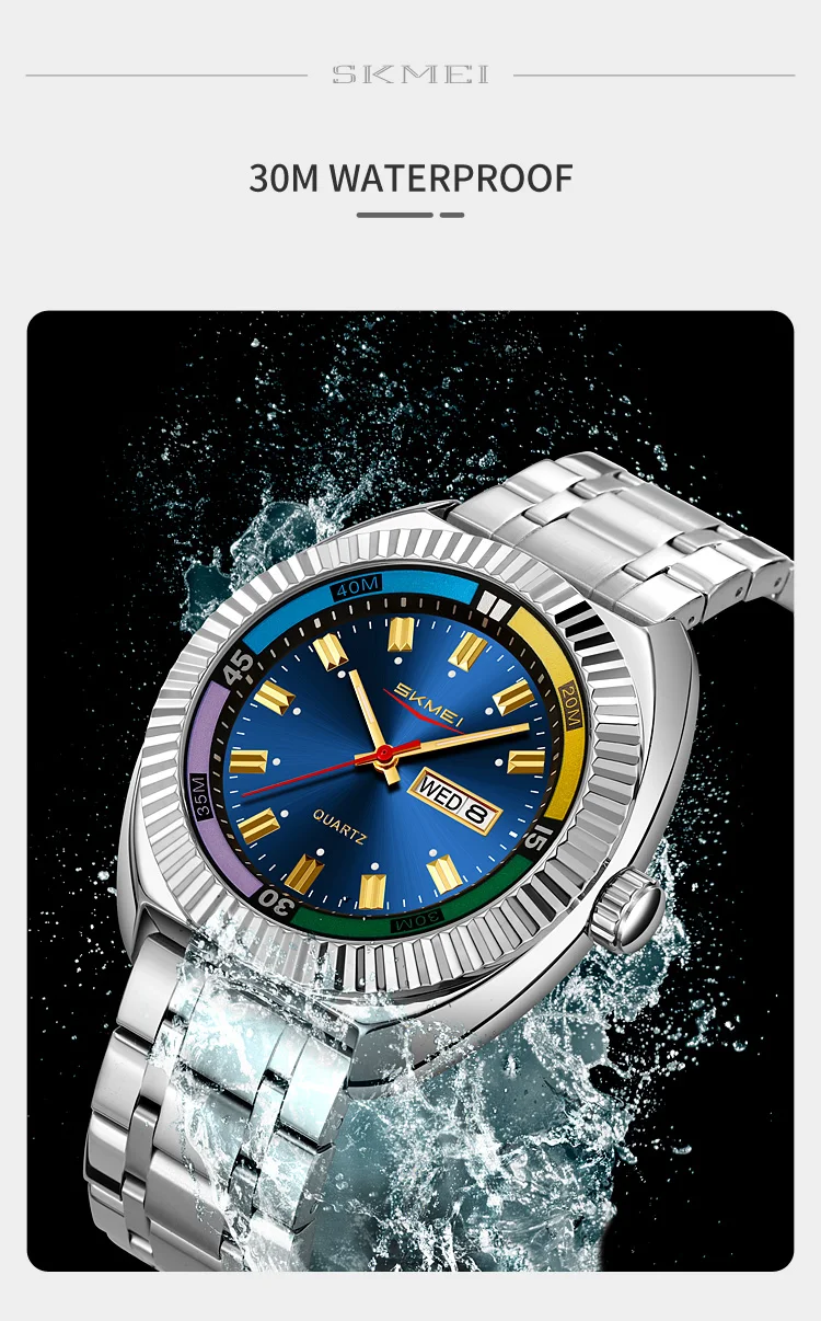 SKMEI Business Luxury Luminous Pointer Quartz Movement Watches Fashion Design Waterproof Time Week Date Wristwatch For Men Women
