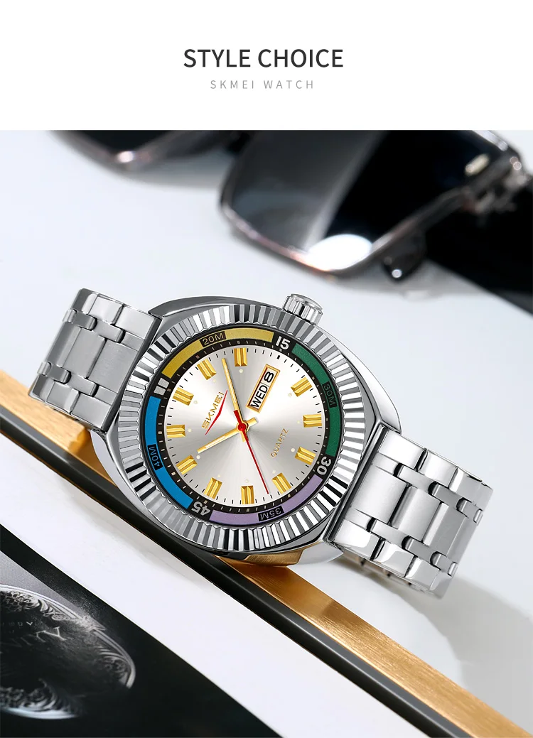 SKMEI Business Luxury Luminous Pointer Quartz Movement Watches Fashion Design Waterproof Time Week Date Wristwatch For Men Women