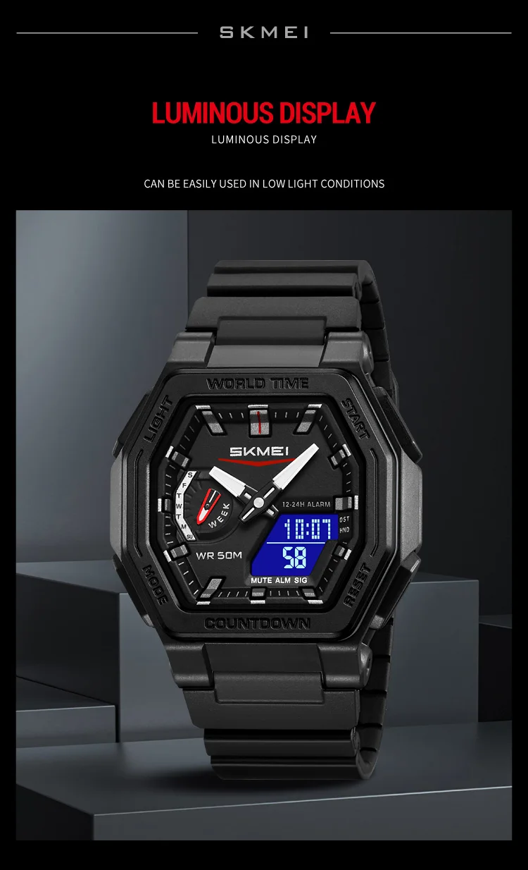 SKMEI Luminous Display Digital Electronics Watch Sports 5 Alarm Quartz Watches For Men Women Waterproof World Time Wristwatches