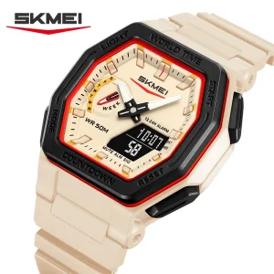 Skmei 2438 Luminous Digital Sports Watch with World Time and 5 Alarms for Men Women (50M Waterproof)