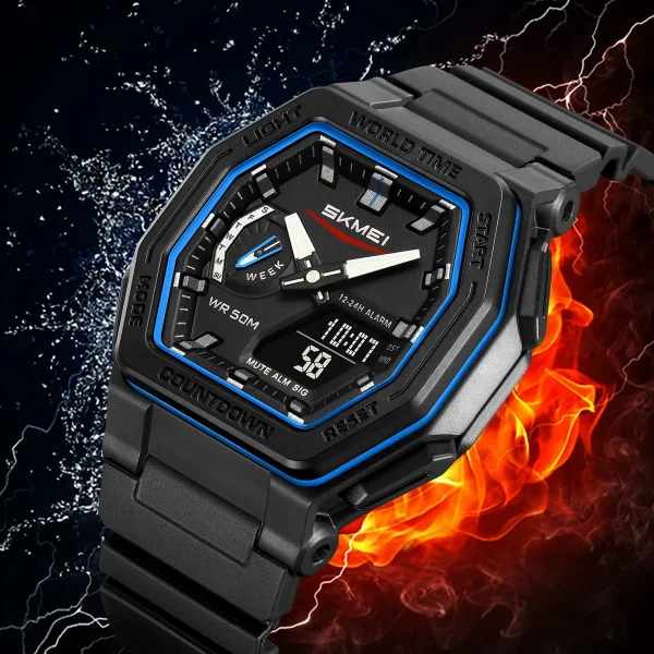 Skmei 2438 Luminous Digital Sports Watch with World Time and 5 Alarms for Men Women (50M Waterproof) - Image 2