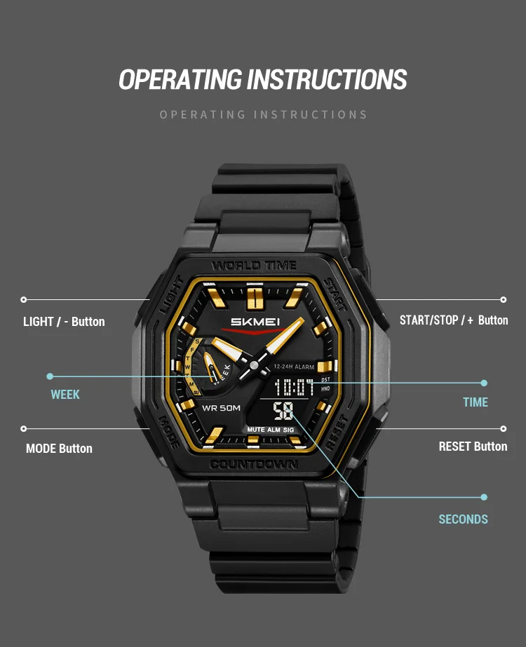SKMEI Luminous Display Digital Electronics Watch Sports 5 Alarm Quartz Watches For Men Women Waterproof World Time Wristwatches