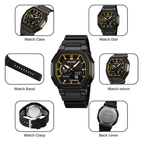 Skmei 2438 Luminous Digital Sports Watch with World Time and 5 Alarms for Men Women (50M Waterproof) - Image 4