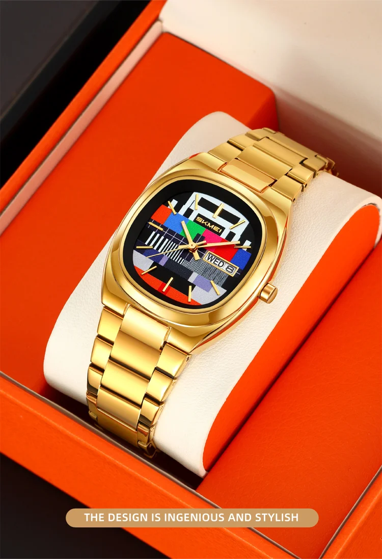 SKMEI Creative Retro Quartz Movement Watches Fashion Design Waterproof Week Date Wristwatch For Men Women Business Sports Watch