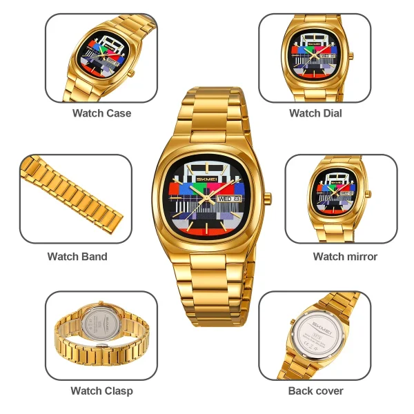 Skmei 9375 Retro Square Dial Quartz Watch with Week and Date Display for Men and Women (30M Waterproof) - Image 5