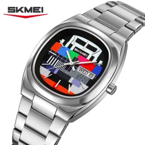 Skmei 9375 Retro Square Dial Quartz Watch with Week and Date Display for Men and Women (30M Waterproof)