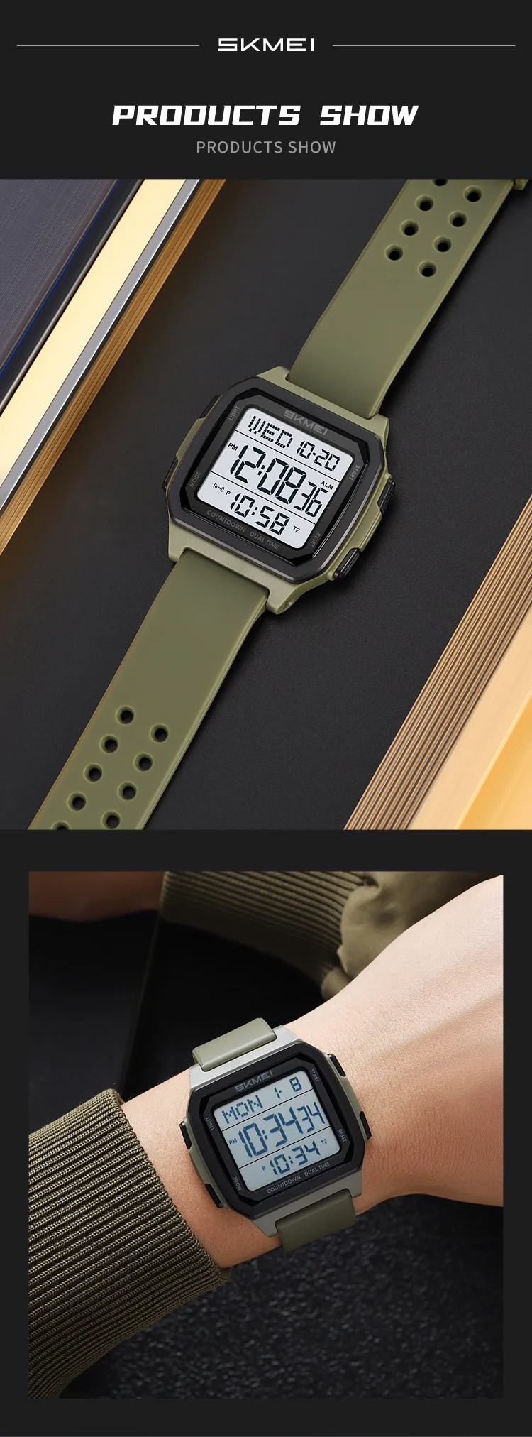 SKMEI Large Dial Digital Electronics Watches For Men Women Students Fashion Chrono Count Down 5 Alarm Wristwatches reloj hombre