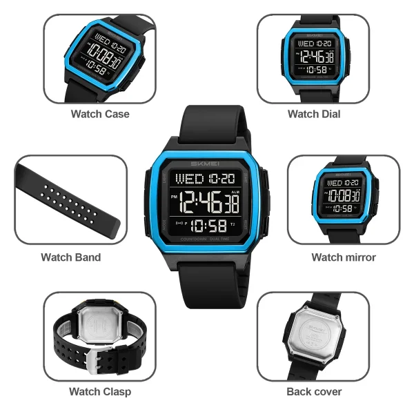 Skmei 2515 Multifunctional Digital Sports Watch with Dual Time, Countdown, 5 Alarms (50M Waterproof) - Image 4