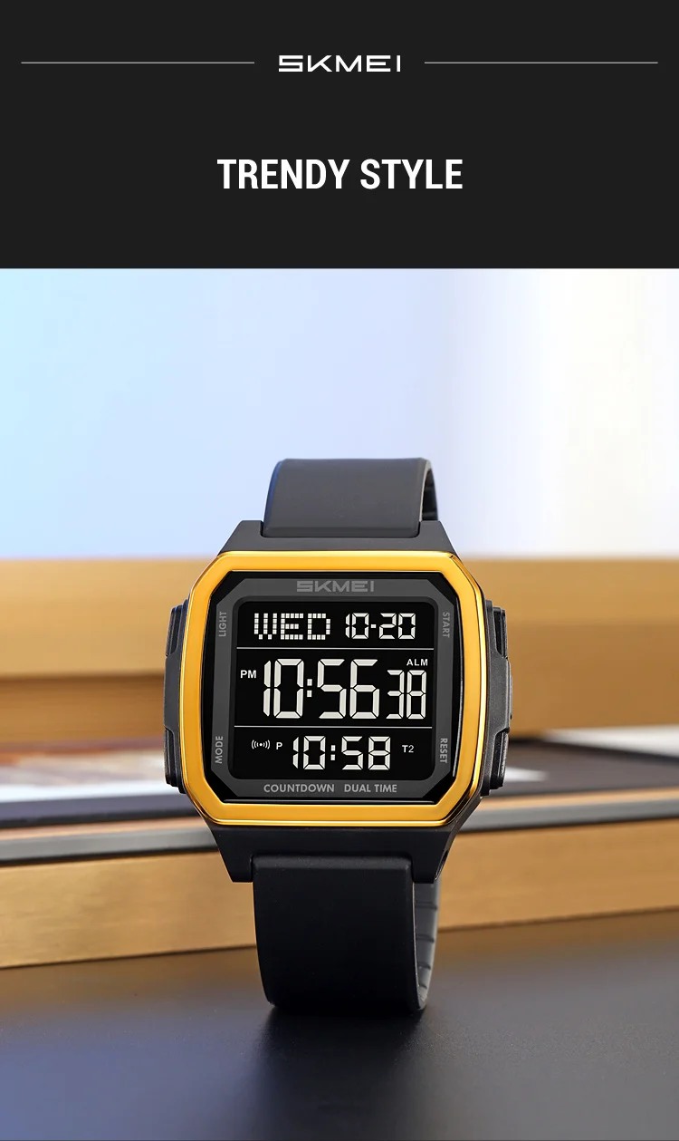 SKMEI Large Dial Digital Electronics Watches For Men Women Students Fashion Chrono Count Down 5 Alarm Wristwatches reloj hombre