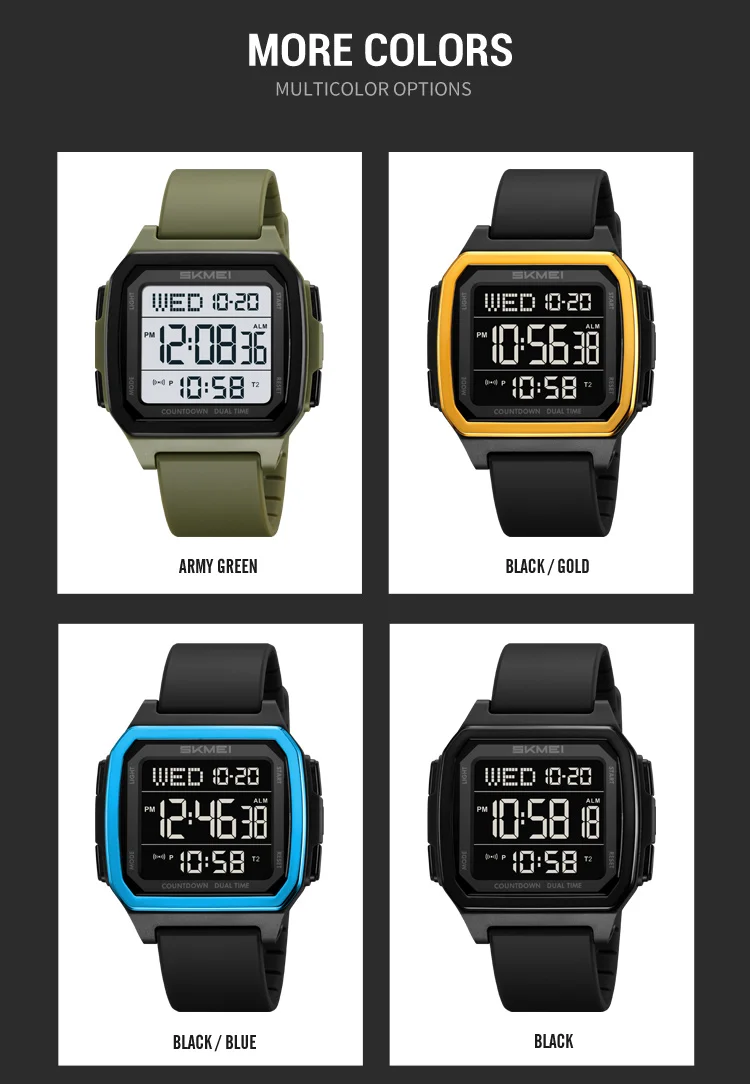 SKMEI Large Dial Digital Electronics Watches For Men Women Students Fashion Chrono Count Down 5 Alarm Wristwatches reloj hombre