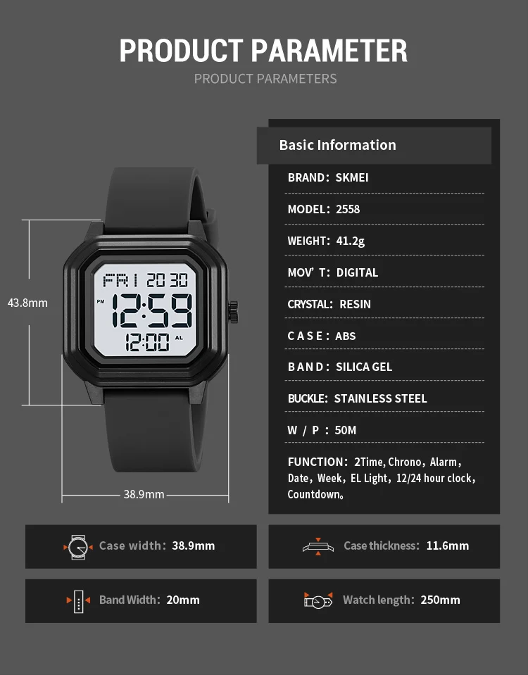 SKMEI Casual Sports Digital Electronics Watches For Men Women Students Fashion Wristwatch Chrono Count Down Watch reloj hombre