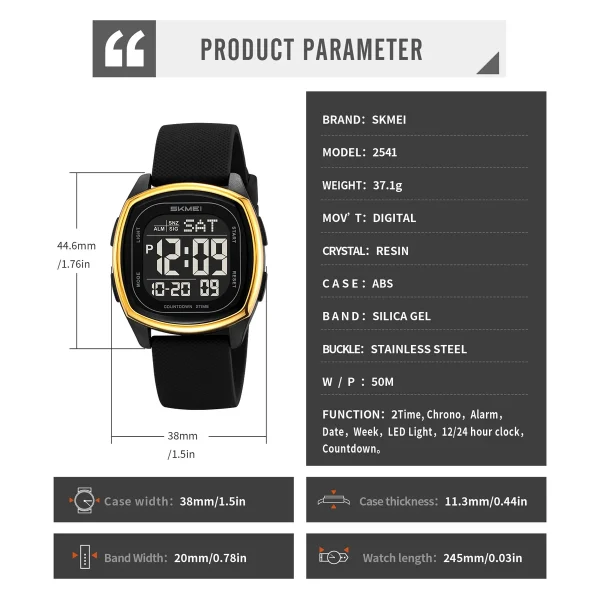 Skmei 2541 Multifunction Digital Sports Watch with Dual Time and Countdown for Men Women (50M Waterproof) - Image 6