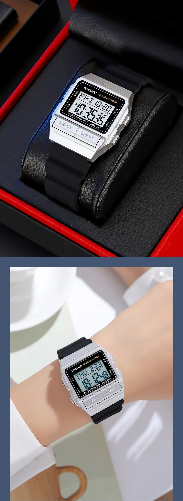 SKMEI Sports Waterproof Digital Electronics Watch For Men Women Fashion Simple 2Time EL Light Count Down Wristwatch Reloj Hombre