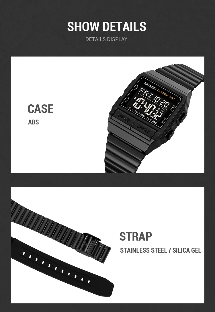 SKMEI Sports Waterproof Digital Electronics Watch For Men Women Fashion Simple 2Time EL Light Count Down Wristwatch Reloj Hombre